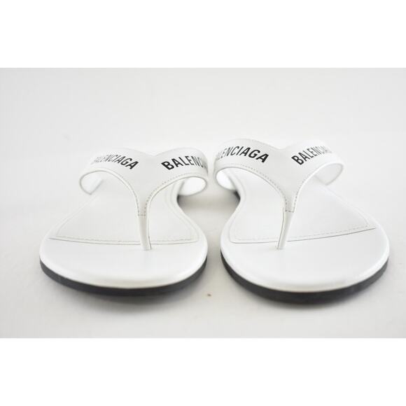 Balenciaga White Black Leather Logo Thong Slide Slip Sandal Flip Flop Flat 37.5 - Picture 4 of 9